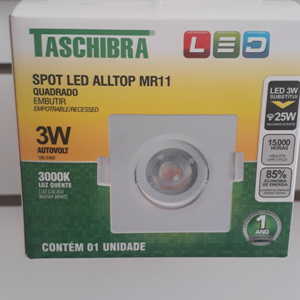 SPOT EMBUTIR QUADRADO ALLTOP LED MR11 3W TASCHIBRA 3000K