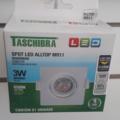 SPOT EMBUTIR QUADRADO ALLTOP LED MR11 3W TASCHIBRA 65000K