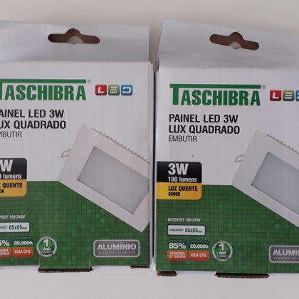 PAINEL LED 3W LUX QUADRADO EMBUTIR TASCHIBRA 3000K