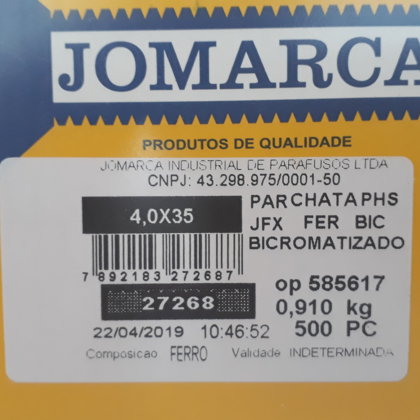 PARAFUSO CHIPBOARD  JFX CH PHS 4,0X35MM BI CAIXA COM 500 PARAFUSOS JOMARCA