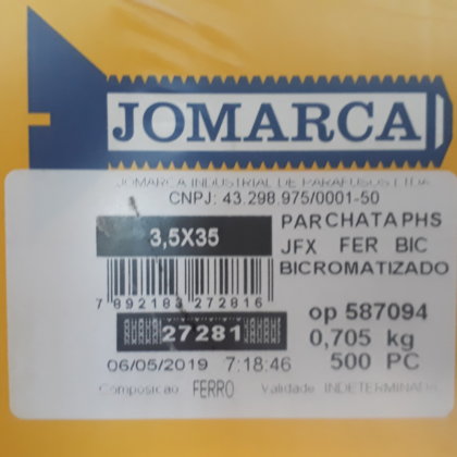 PARAFUSO CHIPBOARD  JFX CH PHS 3,5X35MM BI CAIXA COM 500 PARAFUSOS JOMARCA
