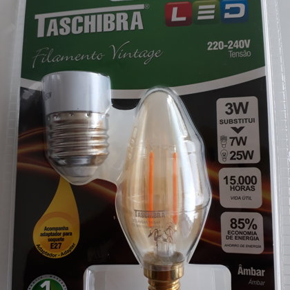 LAMP LED FILAMENTO VINTAGE VELA B353W 220V AMBAR E14 COM ADAPT. E27 TASCHIBRA
