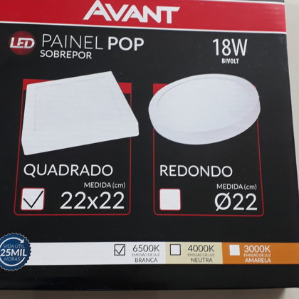 PAINEL DE SOBREPOR 18W QUADRADO 6500K AVANT