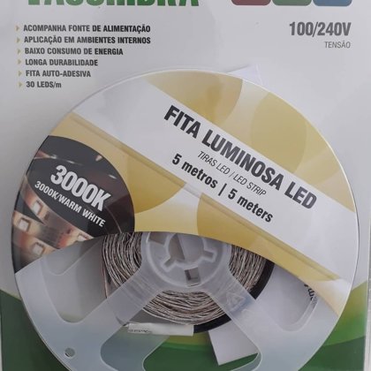 Fita de Led 3000k, 5 mts com fonte.