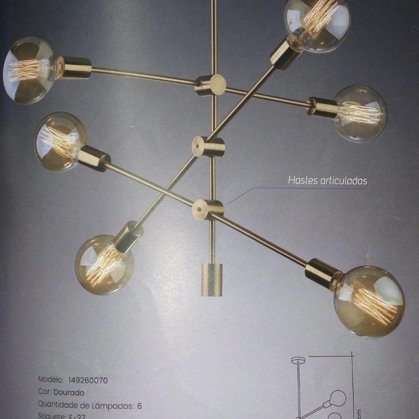 PENDENTE CIRCUIT DOURADO STARTEC PARA 6 LÂMPADAS GLOBO G95