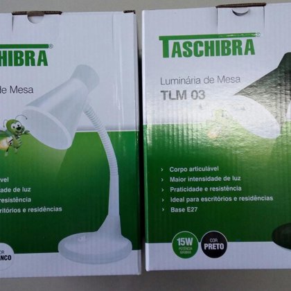 LUMINÁRIA DE MESA TLM 03 PRETO E BRANCO TASCHIBRA